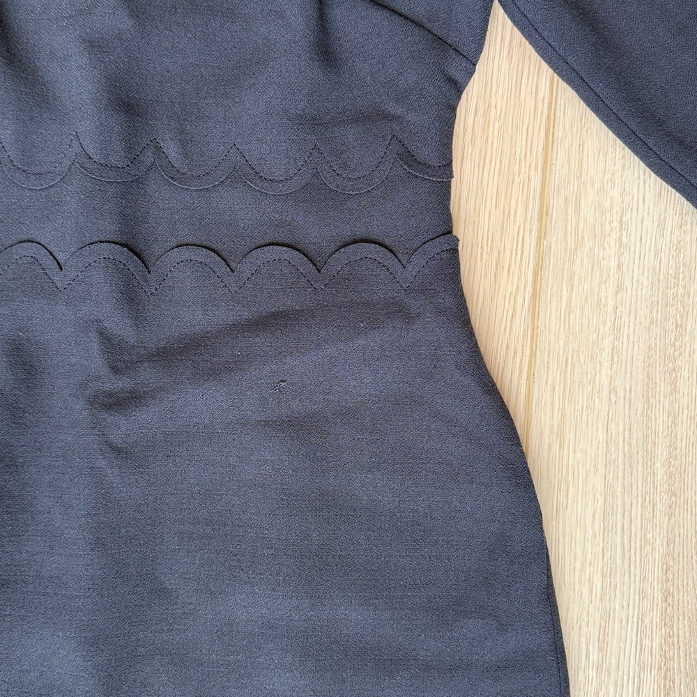 Banana Republic Scalloped Waist 3/4 Sleeve Sheath Midi Dress, Charcoal Gray - Picture 4 of 13
